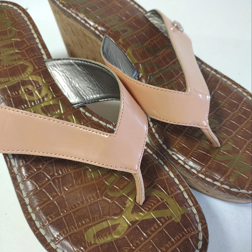 Sam Edelman Women's Romy Patent Wedge Thong Cork Platform Sandals Size 9